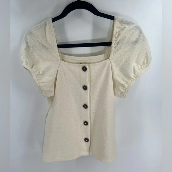 Madewell Jacquard Square-Neck Puff-Sleeve Top Antique Cream Size Extra Small - Picture 5 of 9